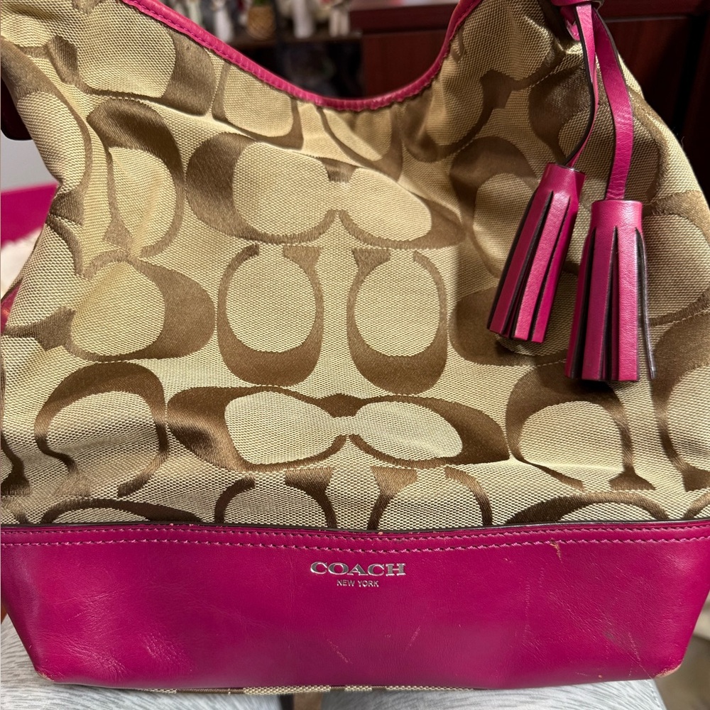 Vintage Coach Pink and Brown Women's Bag